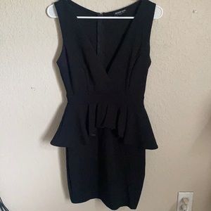 Black Peplum Waist Deep V dress